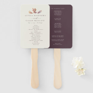 Fall leaves autumn plum wedding program hand fan