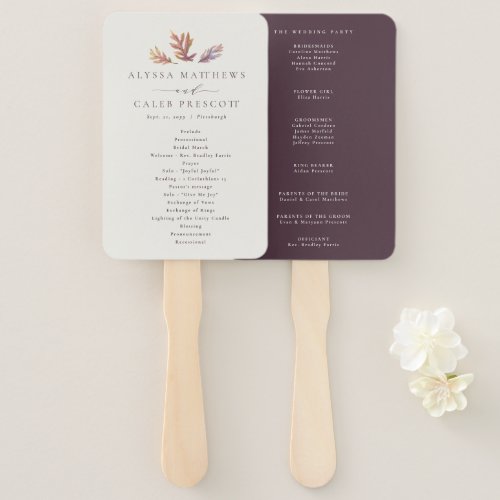 Fall leaves autumn plum wedding program hand fan