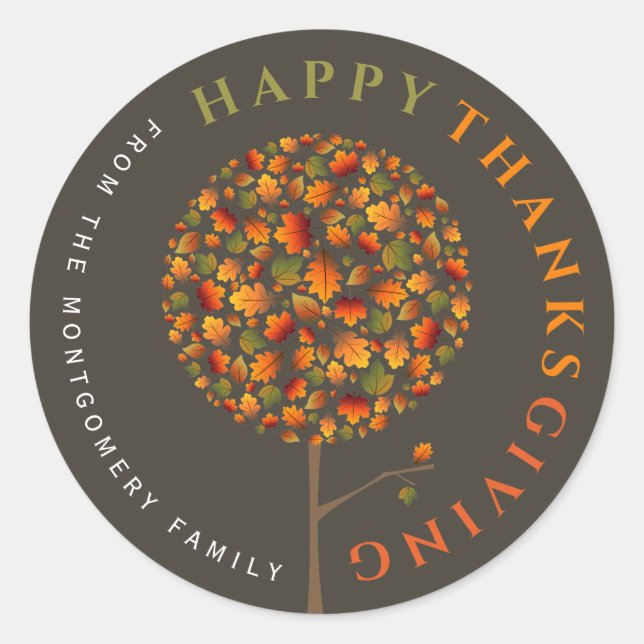 Fall Leaves Autumn Pop Tree Happy Thanksgiving Classic Round Sticker (Front)