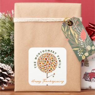Fall Leaves Autumn Pop Tree Happy Thanksgiving Square Sticker