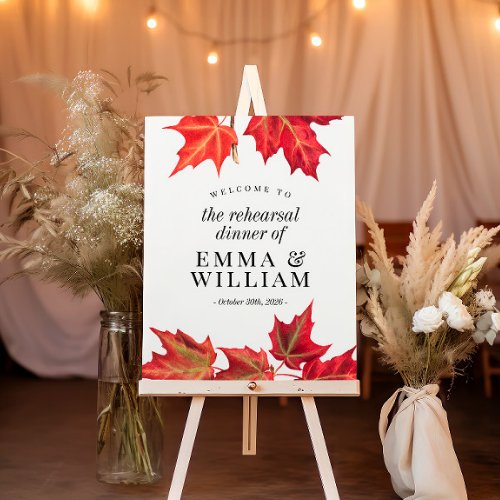 Fall Leaves Autumn Rehearsal Dinner Welcome Sign