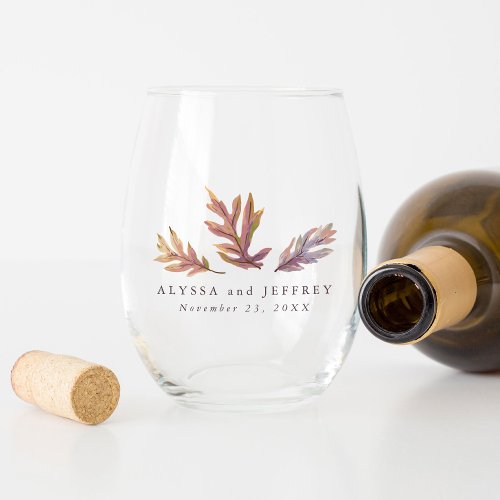 Fall leaves autumn wedding beautiful personalized stemless wine glass