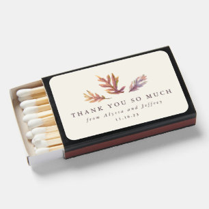 Fall leaves autumn wedding favor thank you matchboxes