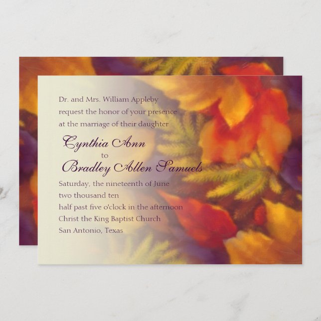 Fall Leaves Autumn Wedding Invitation (Front/Back)
