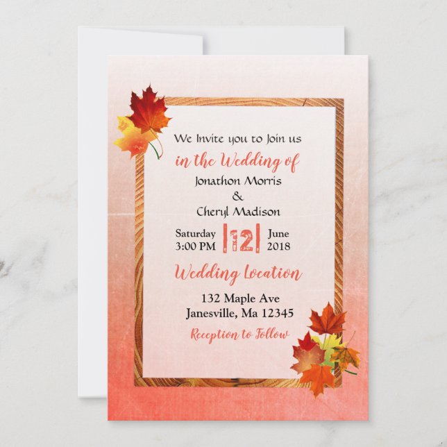 Fall Leaves Autumn Wedding Invitations (Front)