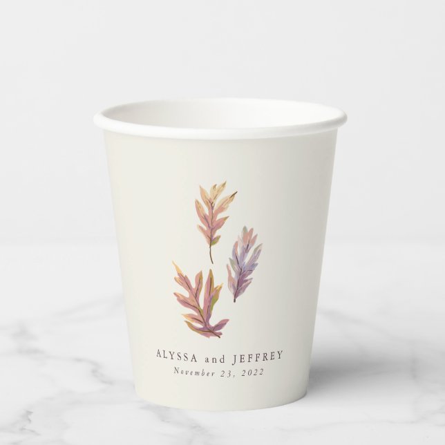 Fall leaves autumn wedding personalized plum paper cups (Front)