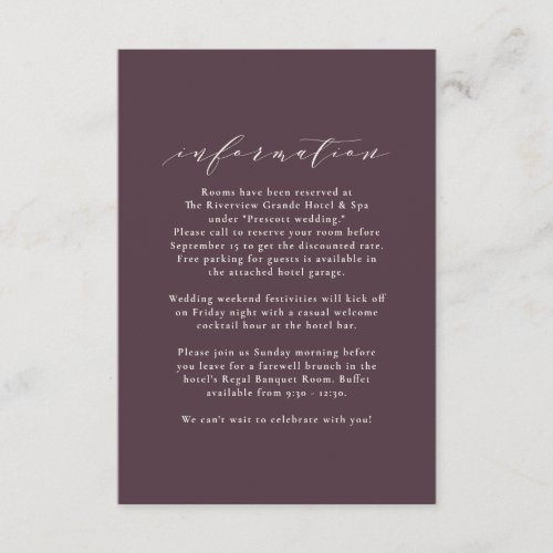 Fall leaves autumn wedding plum information enclosure card