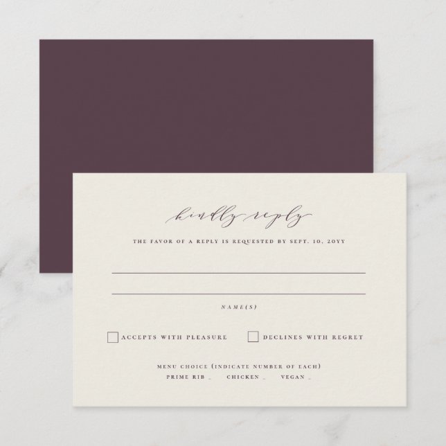 Fall leaves autumn wedding simple plum RSVP card (Front/Back)