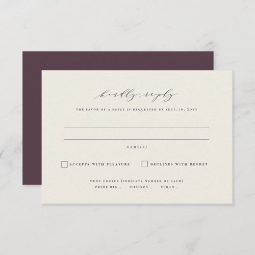 Fall leaves autumn wedding simple plum RSVP card