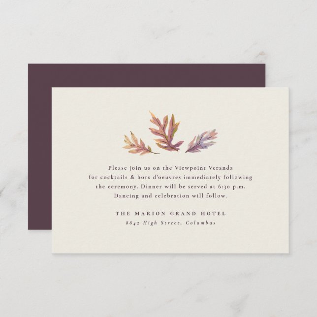 Fall leaves autumn wedding simple reception enclosure card (Front/Back)
