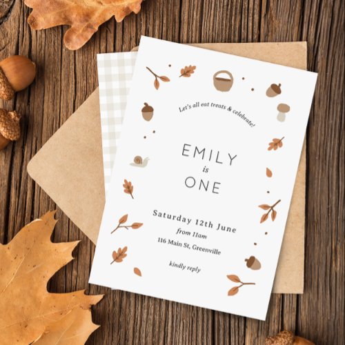 Fall Leaves Autumn Woodland Gingham Invite