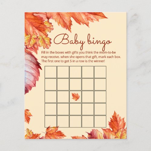 Fall leaves baby shower baby bingo game