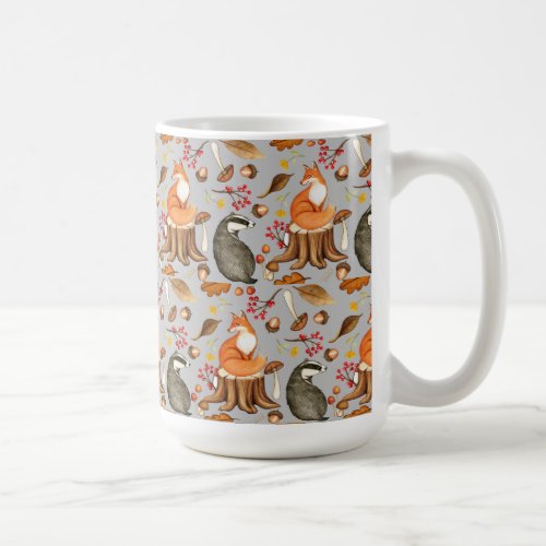 Fall Leaves Badger  Fox  Coffee Mug