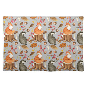 Fall Leaves Badger & Fox Pattern Cloth Placemat