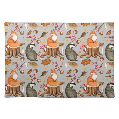 Fall Leaves Badger  Fox Pattern  Cloth Placemat