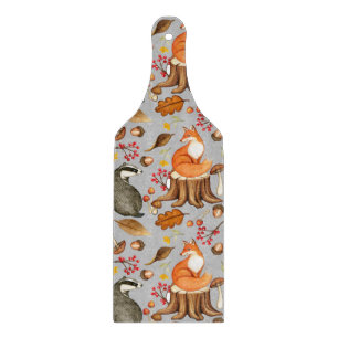 Fall Leaves Badger & Fox Pattern Cutting Board