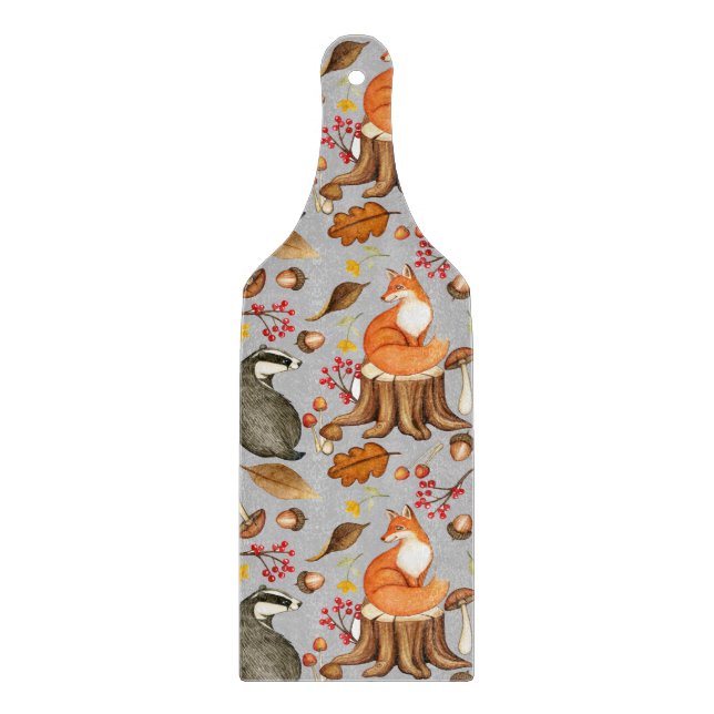 Fall Leaves Badger & Fox Pattern   Cutting Board (Front)