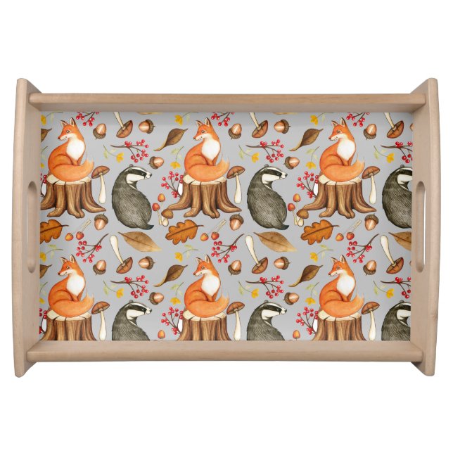 Fall Leaves Badger & Fox Pattern  Serving Tray (Front)