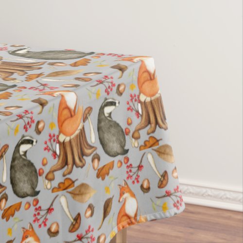 Fall Leaves Badger  Fox Pattern Tablecloth