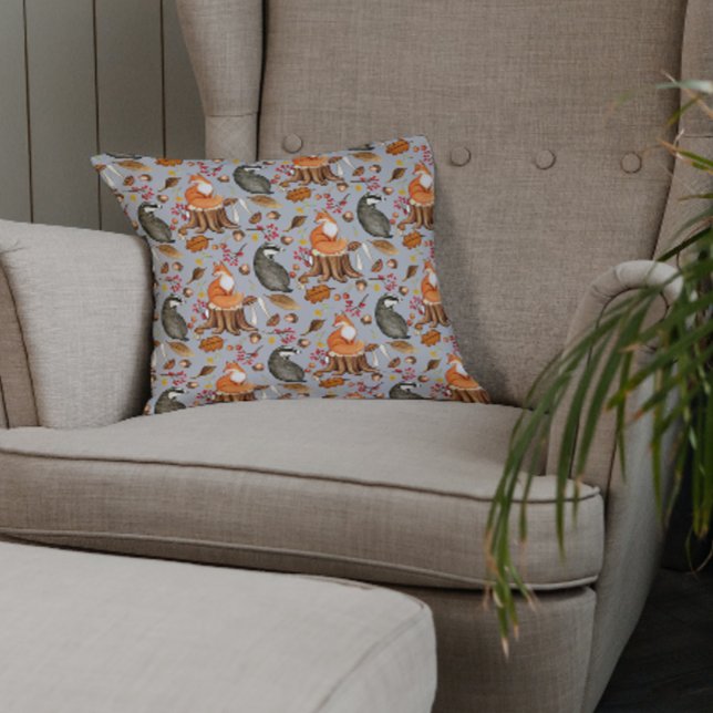 Fall Leaves Badger & Fox  Throw Pillow (Creator Uploaded)