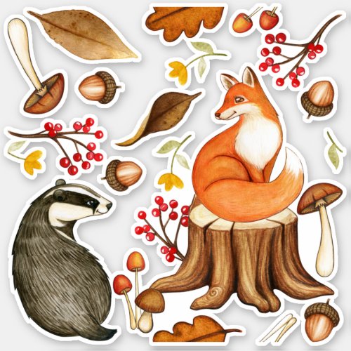 Fall Leaves Badger  Fox Vinyl Decal