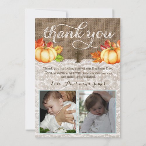 Fall Leaves Baptism Thank You for boy girl Twins
