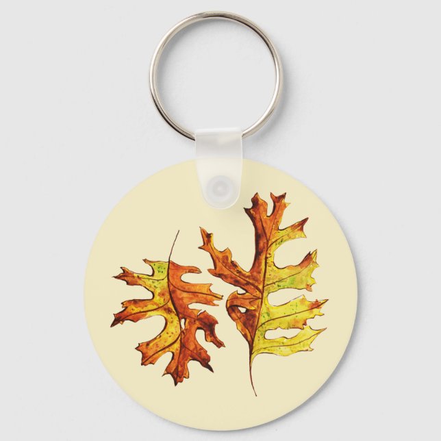 Fall Leaves Beautiful Watercolor Art Keychain (Front)