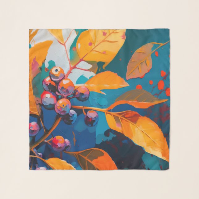 Fall leaves berry painted. Abstract woodland Scarf (Front)