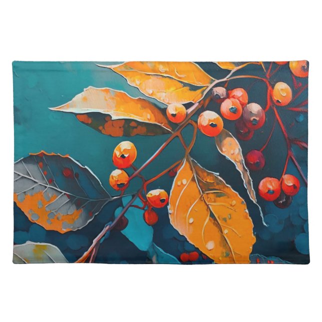 Fall leaves & berry painted. Nature autumn foliage Cloth Placemat (Front)