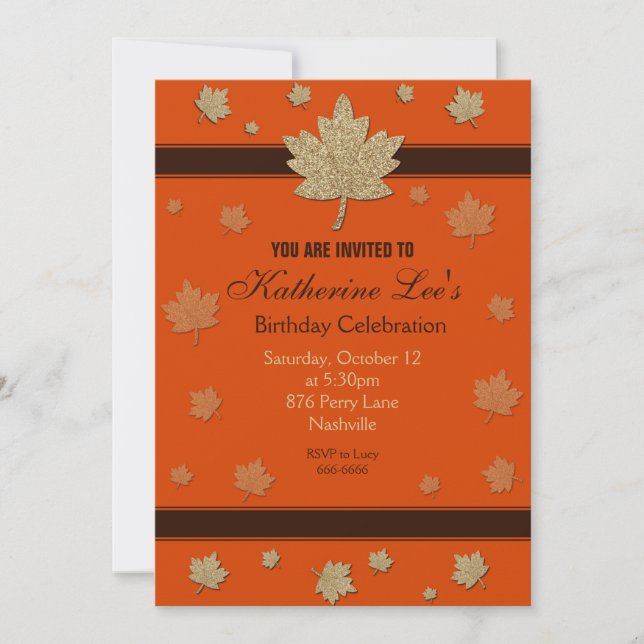 Fall Leaves Birthday Invitation for Adult (Front)