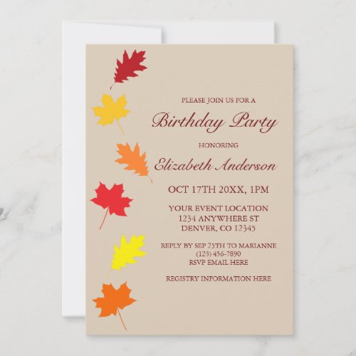 Fall Leaves Birthday Party Invitation