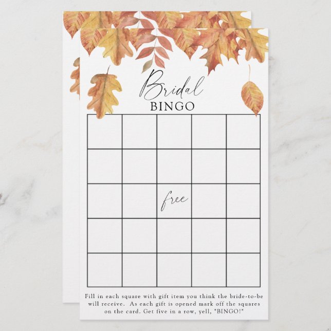 Fall leaves - Bridal shower bingo game (Front/Back)
