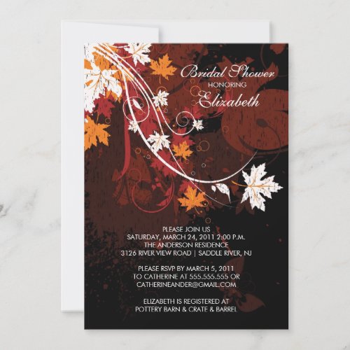 Fall Leaves Bride Bridal Shower Invitation Autumn