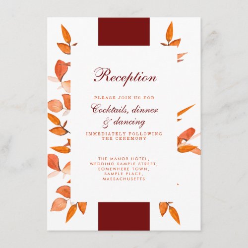 Fall Leaves Burnt Orange Wedding Reception  Enclosure Card