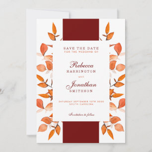 Fall Leaves Burnt Orange Wedding Save The Date Invitation