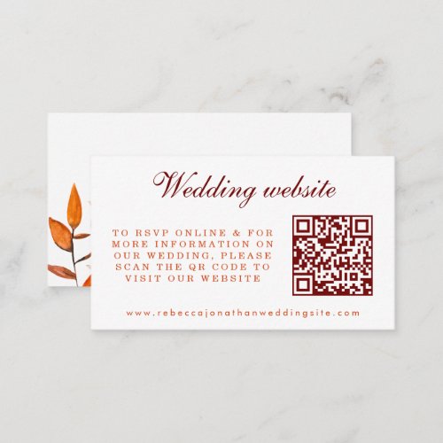 Fall Leaves Burnt Orange Wedding Website Enclosure Card