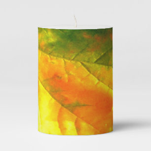Fall Leaves Colorful Yellow, Green, Red Pillar Candle