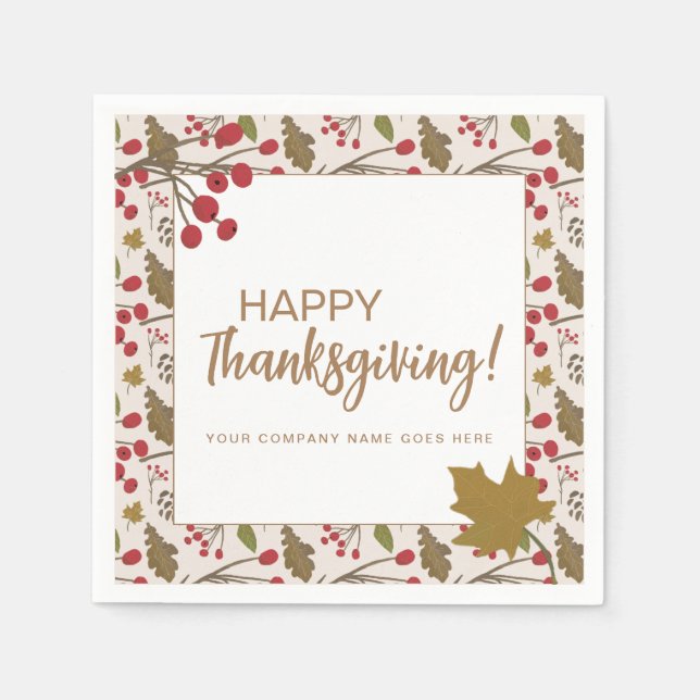 Fall Leaves Company Happy Thanksgiving Napkins (Front)