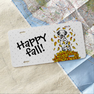 Fall Leaves Dalmatian (black 1) Dog Playing Cute License Plate
