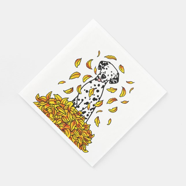 Fall Leaves Dalmatian (black 1) Dog Playing Cute Napkins (Corner)