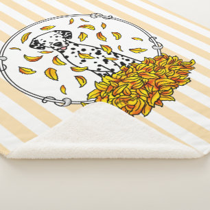Fall Leaves Dalmatian (black 1) Dog Playing Cute Sherpa Blanket