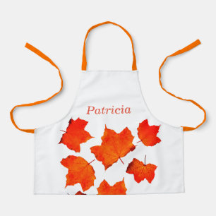Fall Leaves Deep Orange Autumn Thanksgiving Name Apron