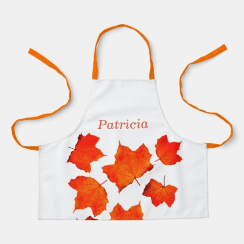 Fall Leaves Deep Orange Autumn Thanksgiving Name Apron