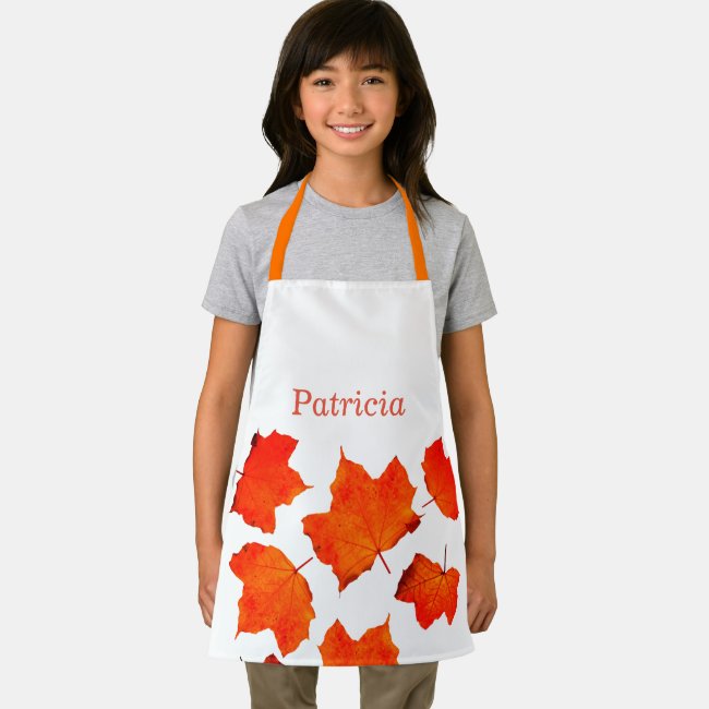 Fall Leaves Deep Orange Autumn Thanksgiving Name Apron