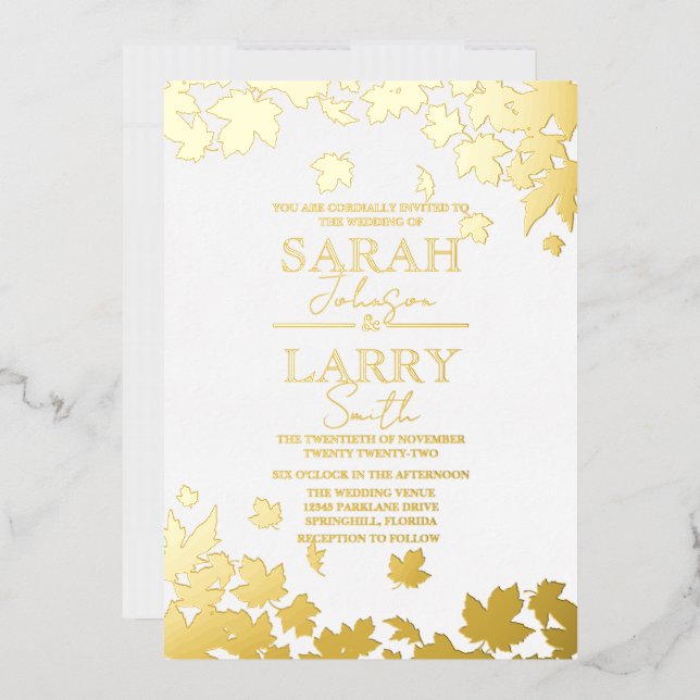 Fall Leaves Elegant Gold Traditional Wedding Foil Invitation (Envelope)