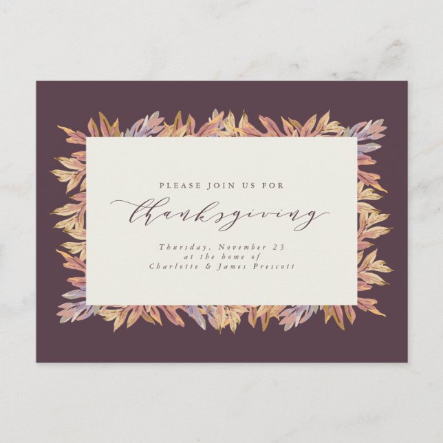 Fall leaves elegant Thanksgiving Invitation Postcard (Front)