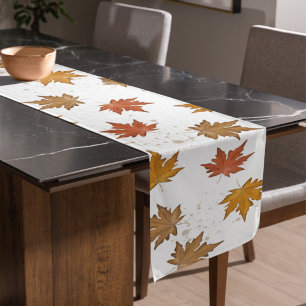 Fall Leaves Elegant Watercolor Pattern Short Table Runner