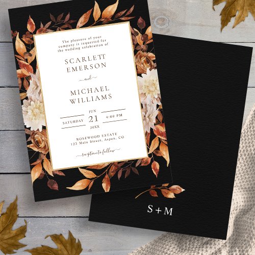 Fall Leaves Elegant Wedding Invitation