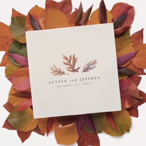 Fall leaves elegant wedding rehearsal dinner napkins