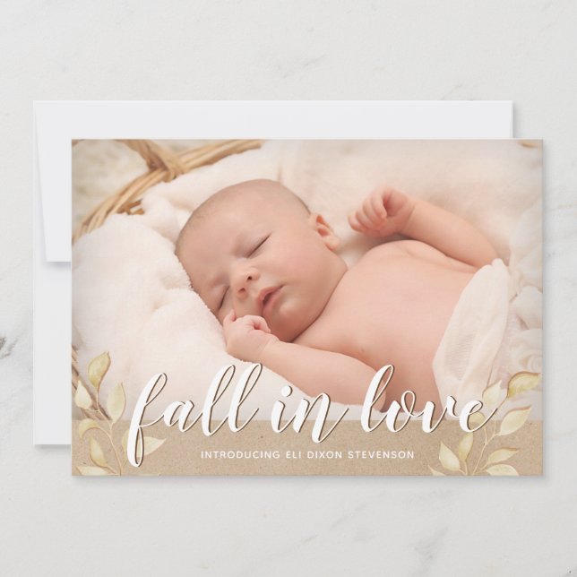 Fall leaves "Fall in Love" Birth Announcement (Front)